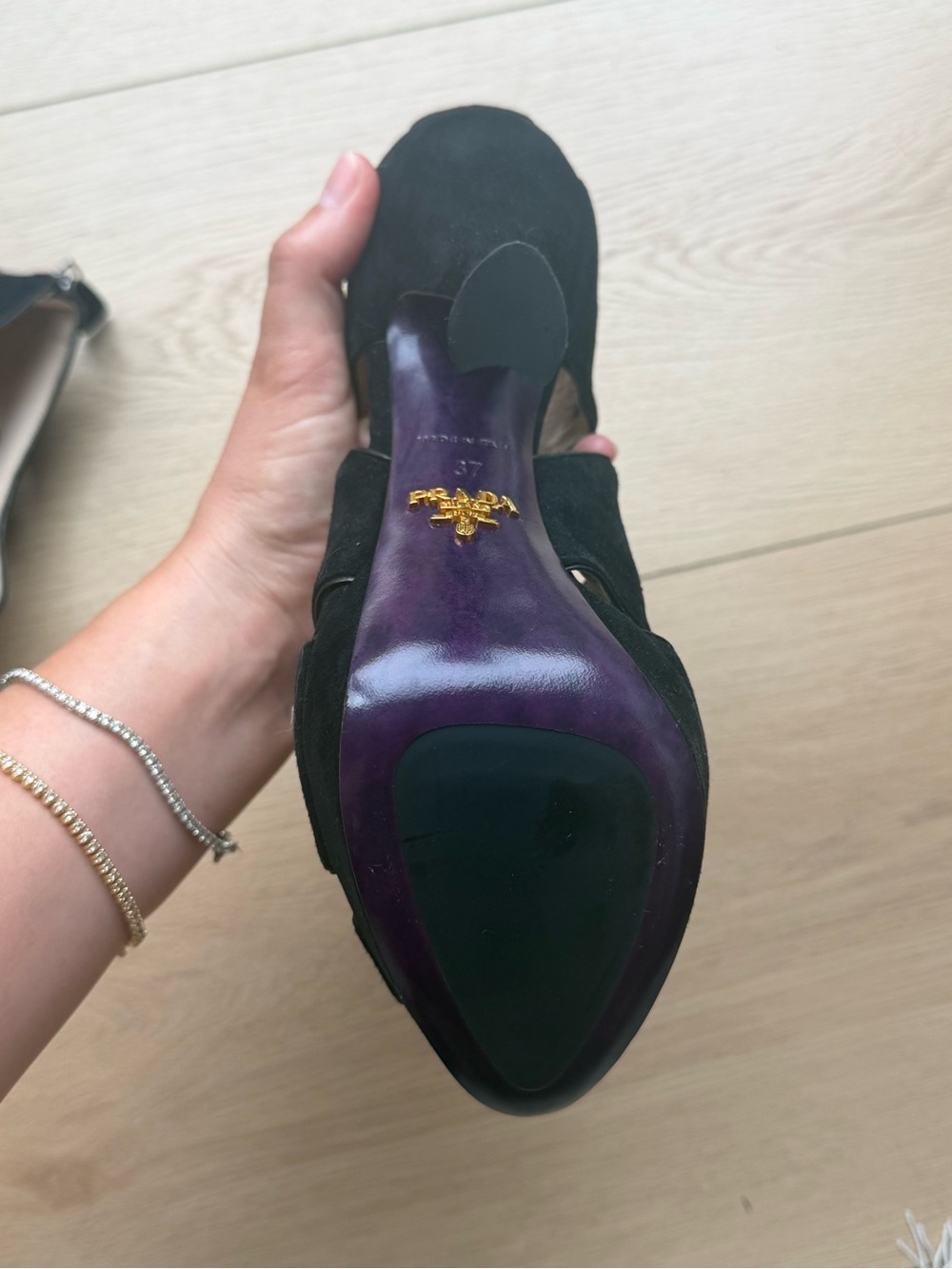 Prada Black Suede Cutout Platform Peep Toe Heels Size 37 - Picture 7 of 8